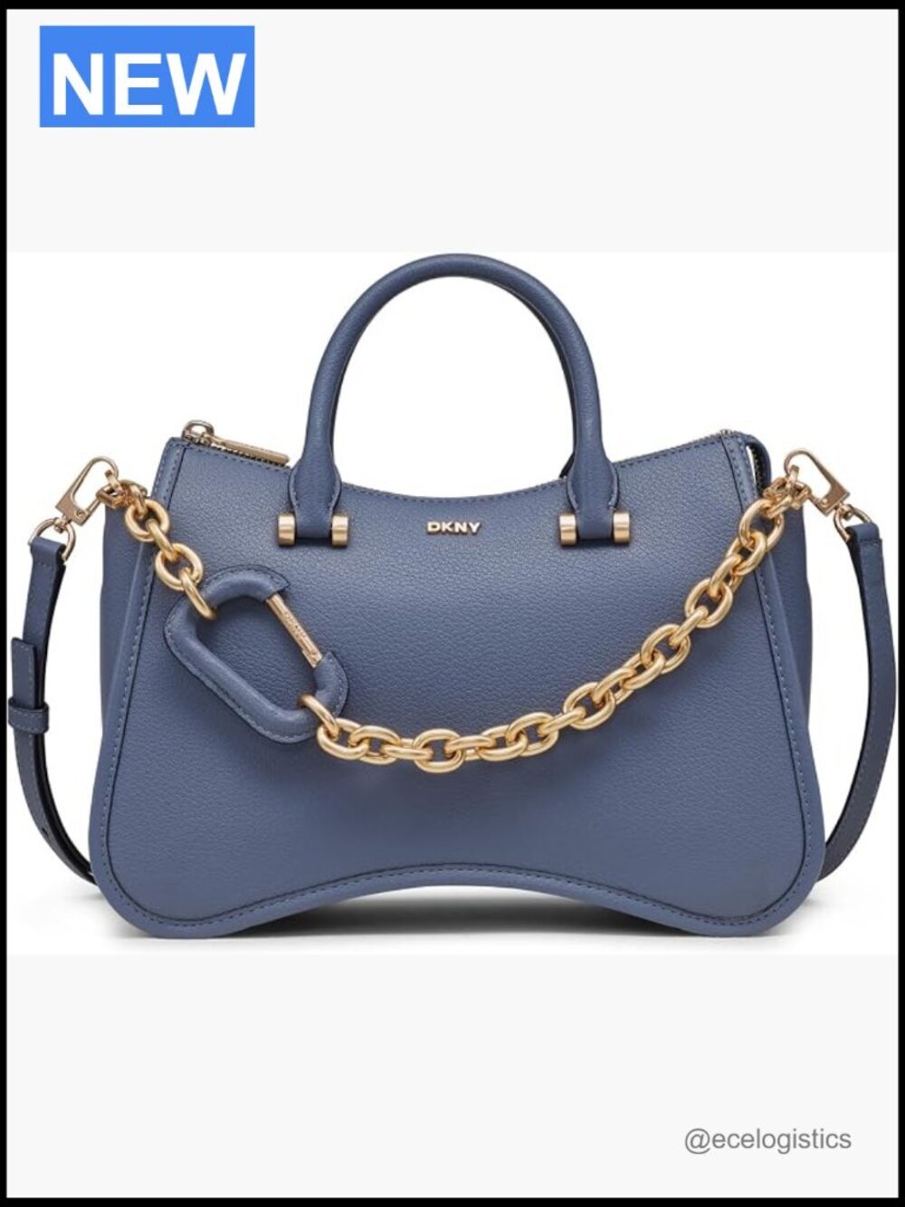Satchel Handbag with Chain Strap, Zip Closure, Cow Leather